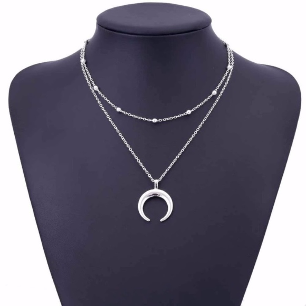 Two Layer Crescent Moon Necklace - Picture 3 of 7